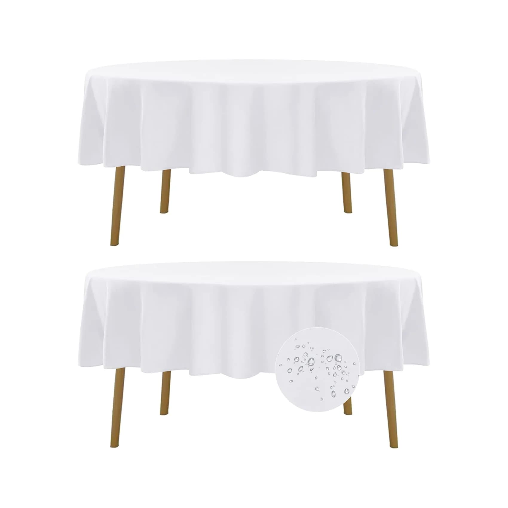 Fokitut 2 Pack Waterproof Round Tablecloth 108 Inch | Stain & Wrinkle Resistant Polyester — White / Round-70''