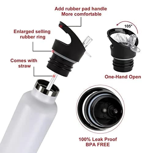 Neihepal White Stainless Steel Water Bottle 24oz | Double Wall Vacuum Insulated Travel Flask thumbnail 4