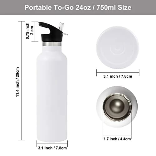 Neihepal White Stainless Steel Water Bottle 24oz | Double Wall Vacuum Insulated Travel Flask thumbnail 6