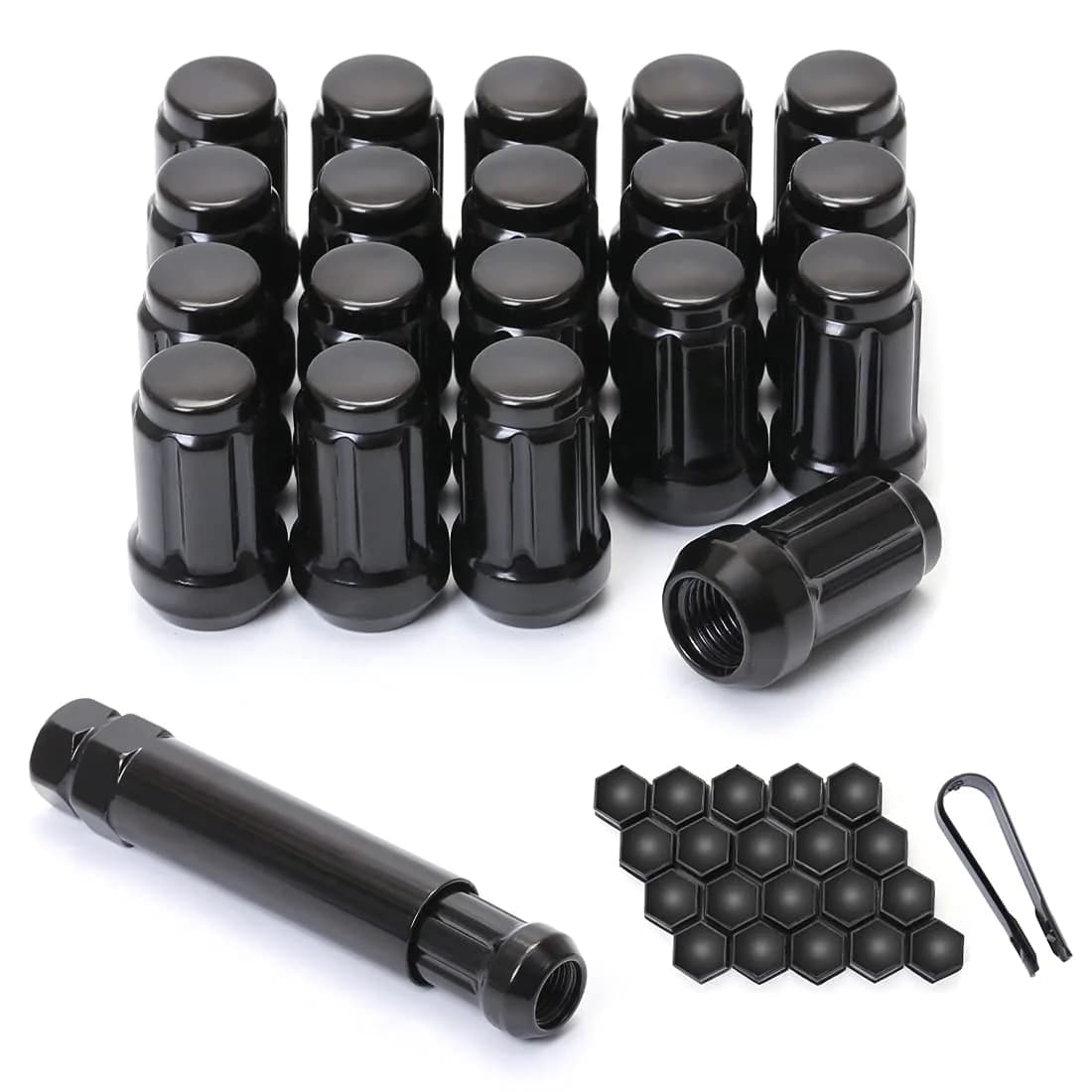 ChnewAuto M12x1.25 Black Lug Nuts 6 Spline Set of 20 | Anti-Theft Acorn Wheel Nuts — Black