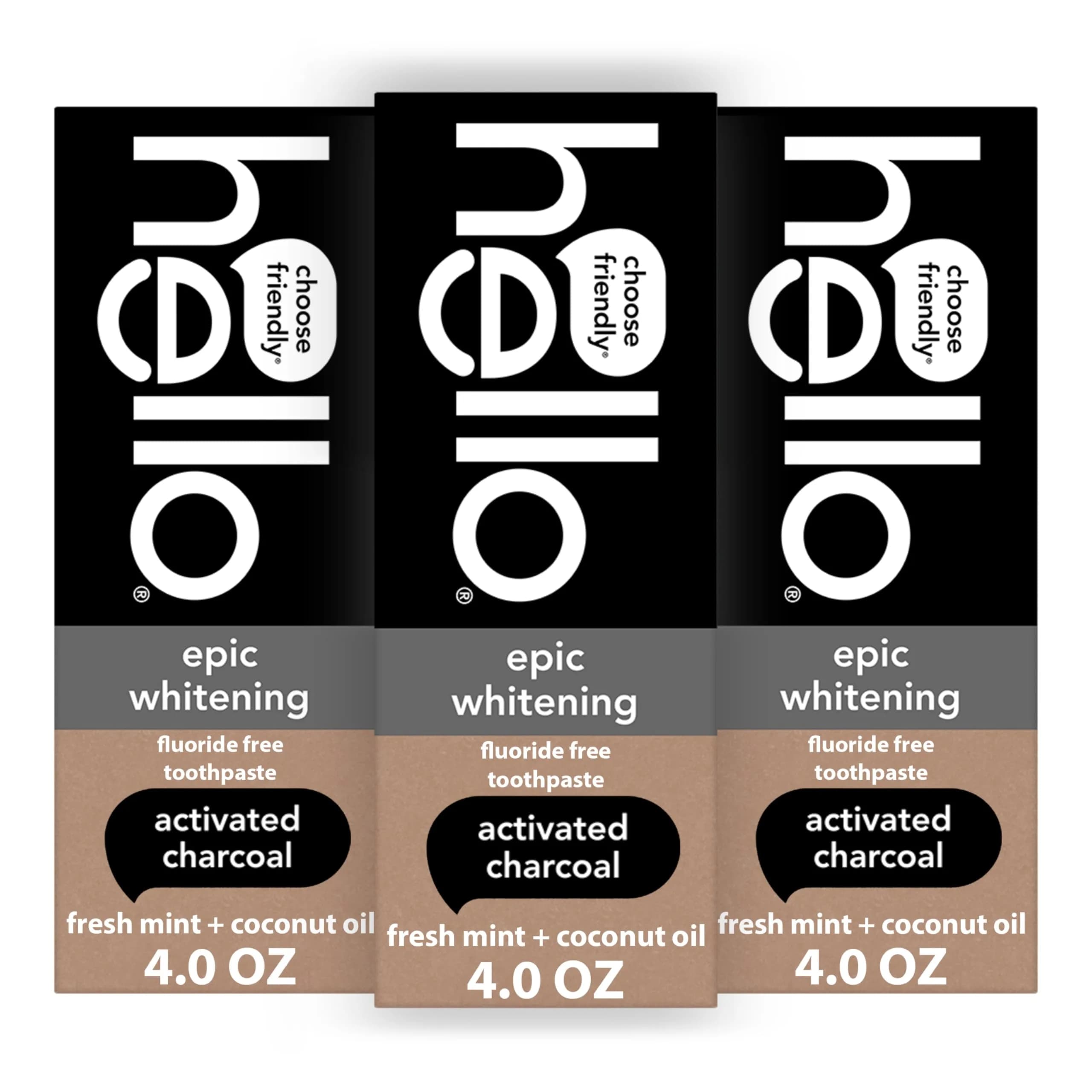 hello Epic Whitening Activated Charcoal Fluoride Free Toothpaste 4 oz (118ml) Tubes | Whitens Naturally — Charcoal