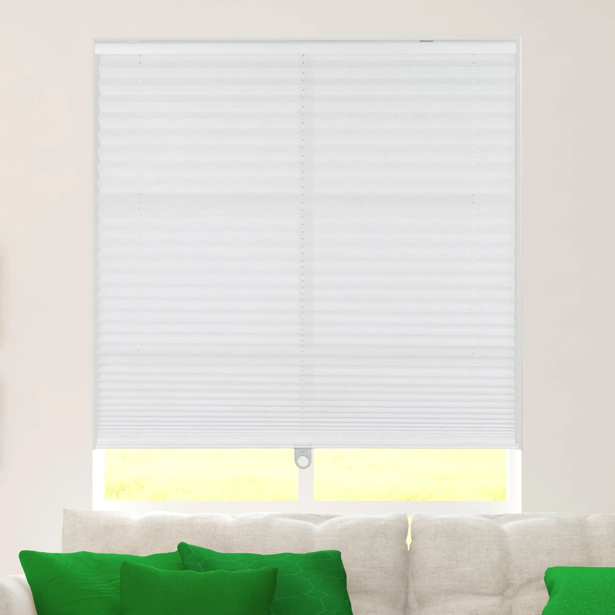 Calyx Interiors Pleated Fabric Window Shades, 40" W x 60" H, White | Cordless Light Filtering Window Shade