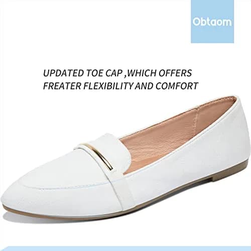 Obtaom Women's Pointy Toe Loafer Flat Comfortable Faux Suede Work Shoes, White US7 | Elegant & Breathable thumbnail 7
