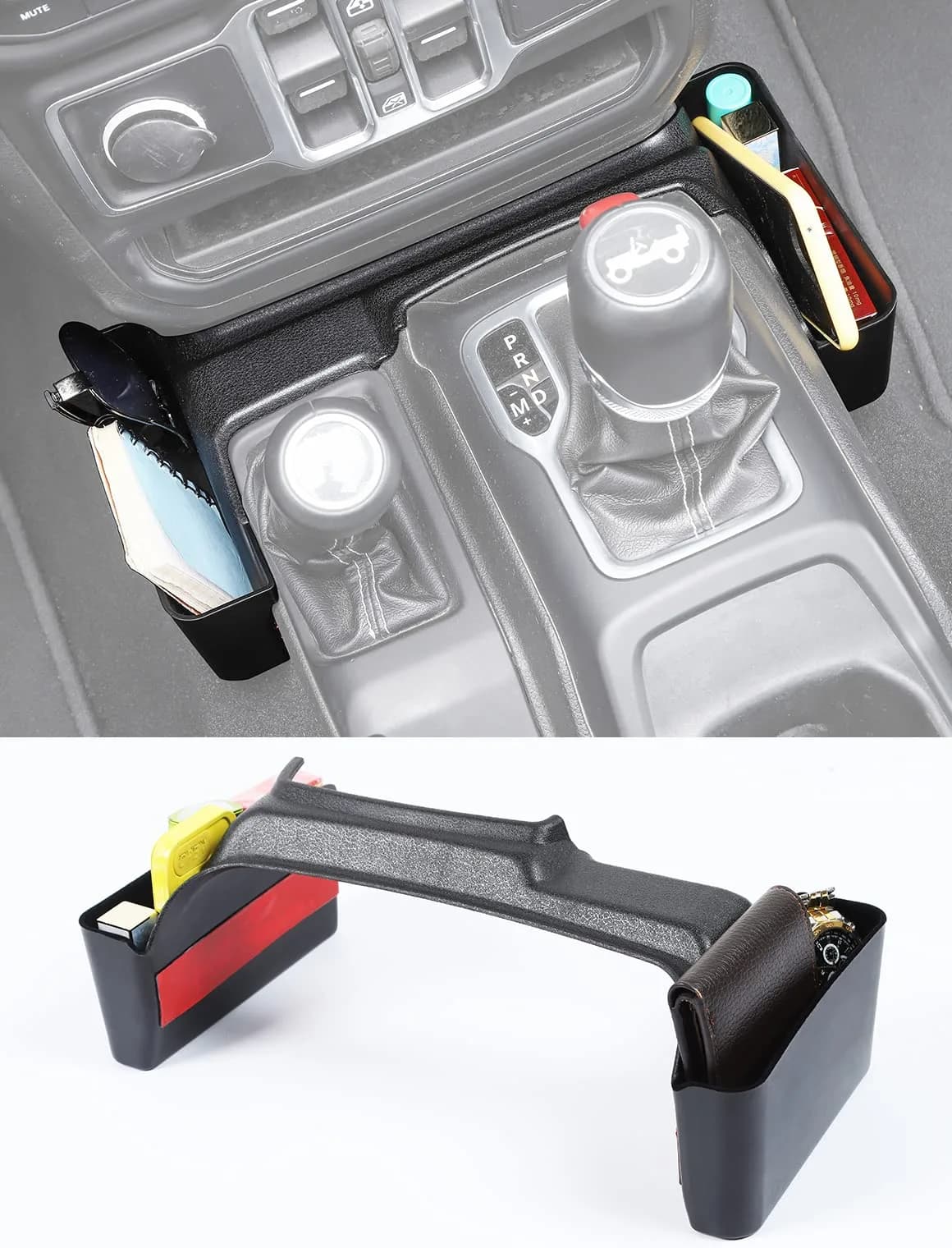 Savadicar GT-2 Shifter Storage Box with Microfibers | Jeep Wrangler & Gladiator Organizer, Black, 1 PC
