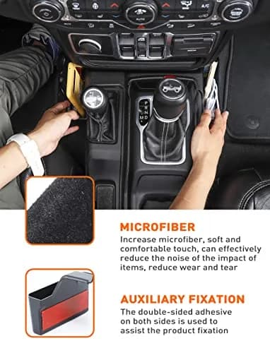 Savadicar GT-2 Shifter Storage Box with Microfibers | Jeep Wrangler & Gladiator Organizer, Black, 1 PC thumbnail 3