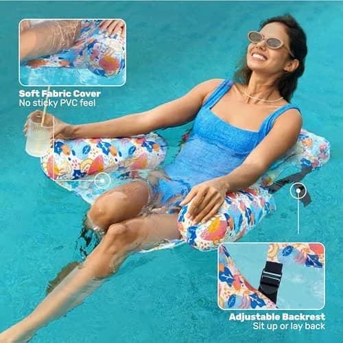Sloosh Inflatable Pool Lounge Chairs 2-Pack Tropical Flowers | Adjustable Hammock Float for Adults thumbnail 4