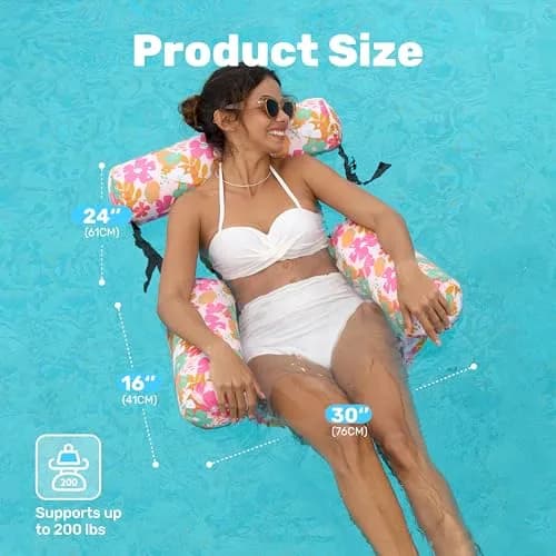 Sloosh Inflatable Pool Lounge Chairs 2-Pack Tropical Flowers | Adjustable Hammock Float for Adults thumbnail 5