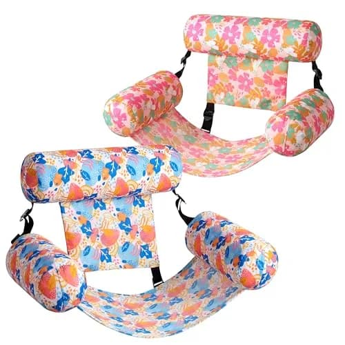 Sloosh Inflatable Pool Lounge Chairs 2-Pack Tropical Flowers | Adjustable Hammock Float for Adults thumbnail 1