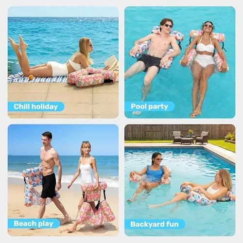 Sloosh Inflatable Pool Lounge Chairs 2-Pack Tropical Flowers | Adjustable Hammock Float for Adults thumbnail 7
