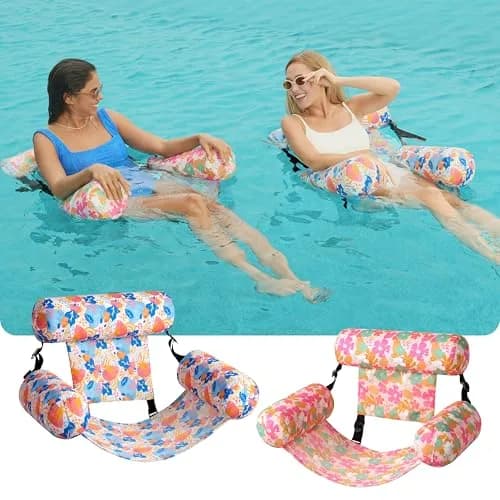 Sloosh Inflatable Pool Lounge Chairs 2-Pack Tropical Flowers | Adjustable Hammock Float for Adults thumbnail 2