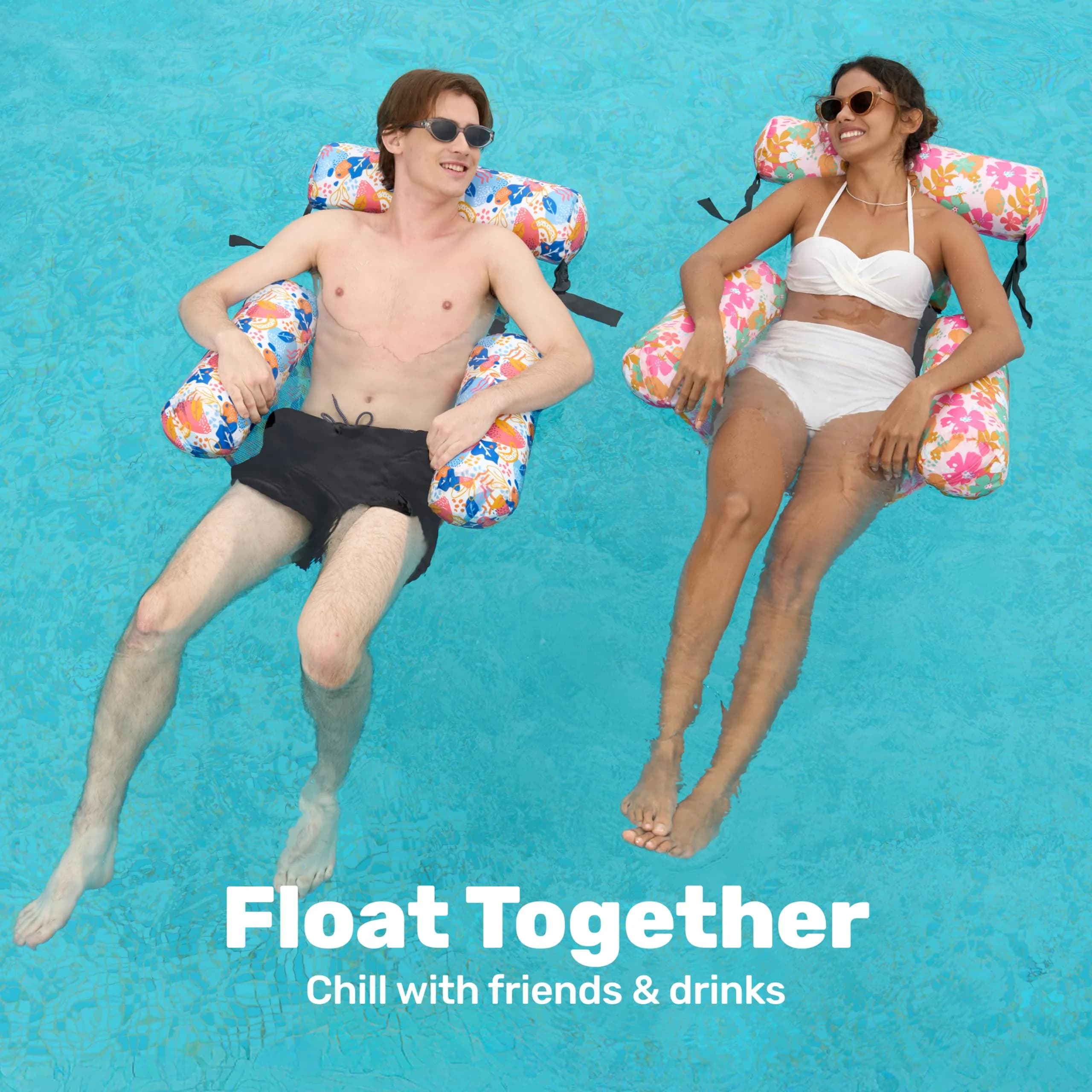 Sloosh Inflatable Pool Lounge Chairs 2-Pack Tropical Flowers | Adjustable Hammock Float for Adults - view 3
