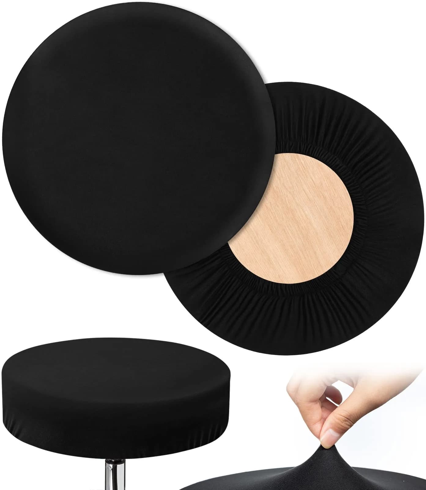 HFATMOS Black Round Stool Covers 2 Pcs | Elastic Circle Seat Slipcovers for 12-15 inch Stools - main product image