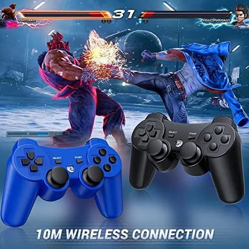 OKHAHA Controller 2 Pack for PS3 Wireless Controller | Dual Shock 3, Bluetooth, Rechargeable, Motion Sensor, No Stripes (Black + Blue) thumbnail 7