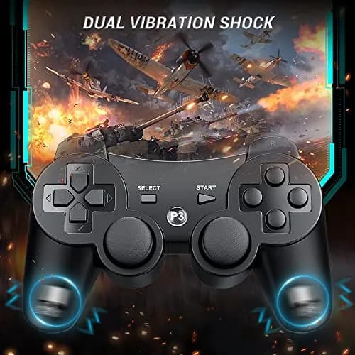 OKHAHA Controller 2 Pack for PS3 Wireless Controller | Dual Shock 3, Bluetooth, Rechargeable, Motion Sensor, No Stripes (Black + Blue) thumbnail 8