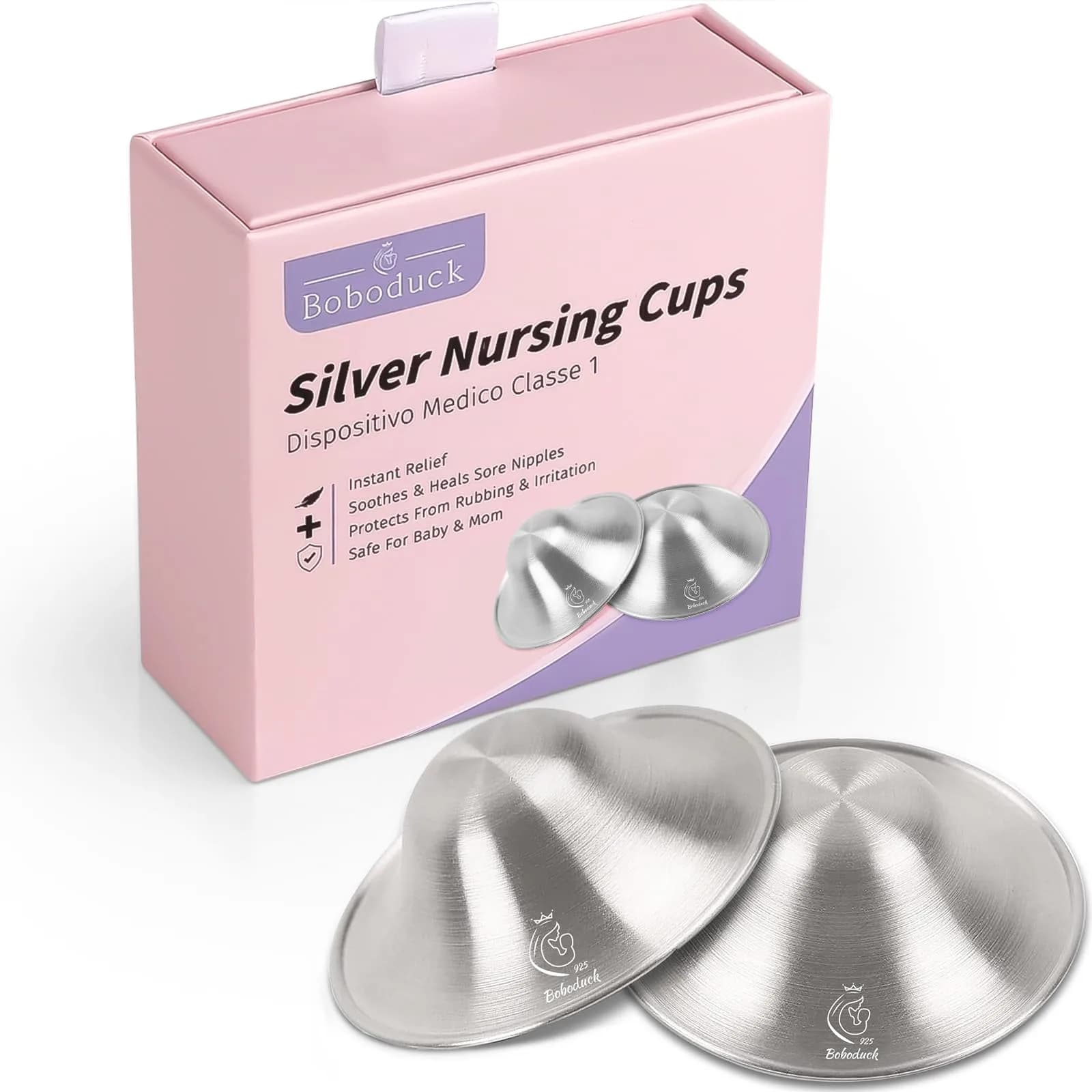 Boboduck 925 Sterling Silver Nipple Shields for Nursing Newborn (Standard Size) | Soothe Sore Nipples with Pure Silver - main product image