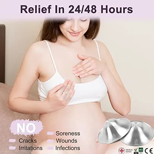 Boboduck 925 Silver Nipple Shields for Nursing Newborn | Protects Sore Nipples, Prevents Cracks & Infections (2-Pack, Standard Size) thumbnail 4