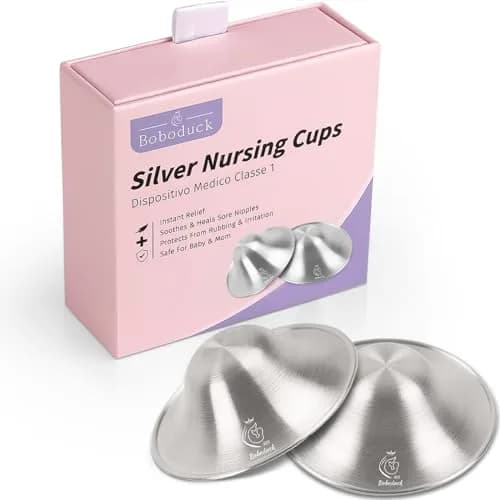 Boboduck 925 Silver Nipple Shields for Nursing Newborn | Protects Sore Nipples, Prevents Cracks & Infections (2-Pack, Standard Size) thumbnail 1
