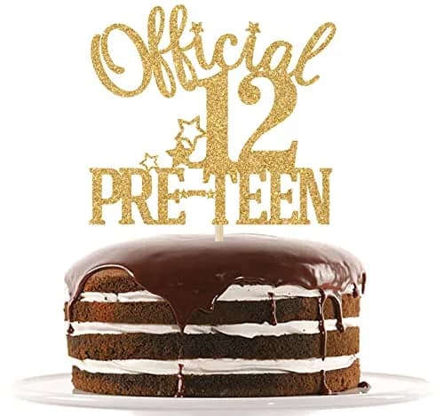 Nettuao Gold Glitter Cake Topper 12th Birthday | Premium Glitter Cardboard & Wood thumbnail 1