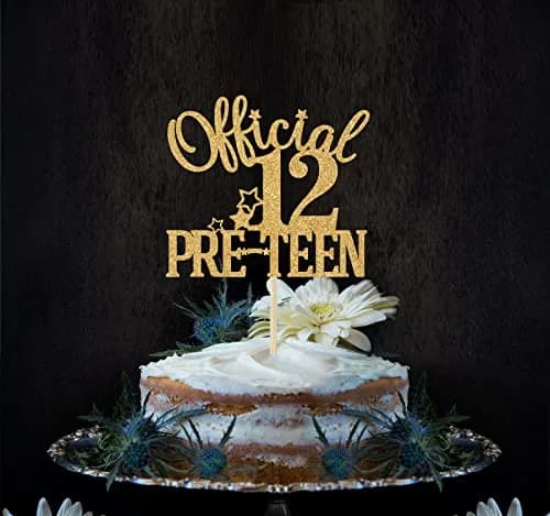Nettuao Gold Glitter Cake Topper 12th Birthday | Premium Glitter Cardboard & Wood thumbnail 4