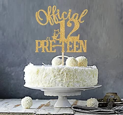Nettuao Gold Glitter Cake Topper 12th Birthday | Premium Glitter Cardboard & Wood thumbnail 5