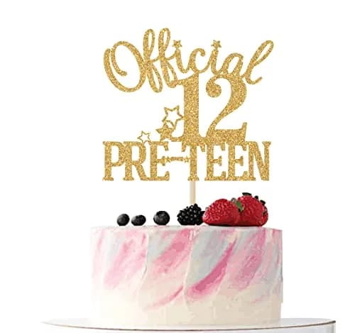 Nettuao Gold Glitter Cake Topper 12th Birthday | Premium Glitter Cardboard & Wood thumbnail 6