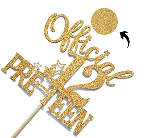 Nettuao Gold Glitter Cake Topper 12th Birthday | Premium Glitter Cardboard & Wood thumbnail 7