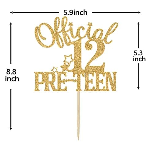 Nettuao Gold Glitter Cake Topper 12th Birthday | Premium Glitter Cardboard & Wood thumbnail 2