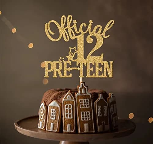 Nettuao Gold Glitter Cake Topper 12th Birthday | Premium Glitter Cardboard & Wood thumbnail 3