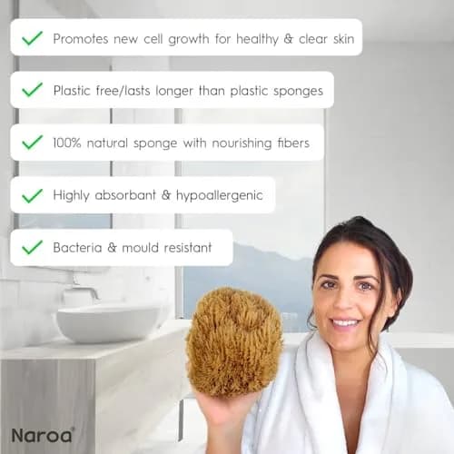 Naroa Exfoliating Natural Sponge for Shower Large | Bath Sea Loofah for Healthy Skin thumbnail 3