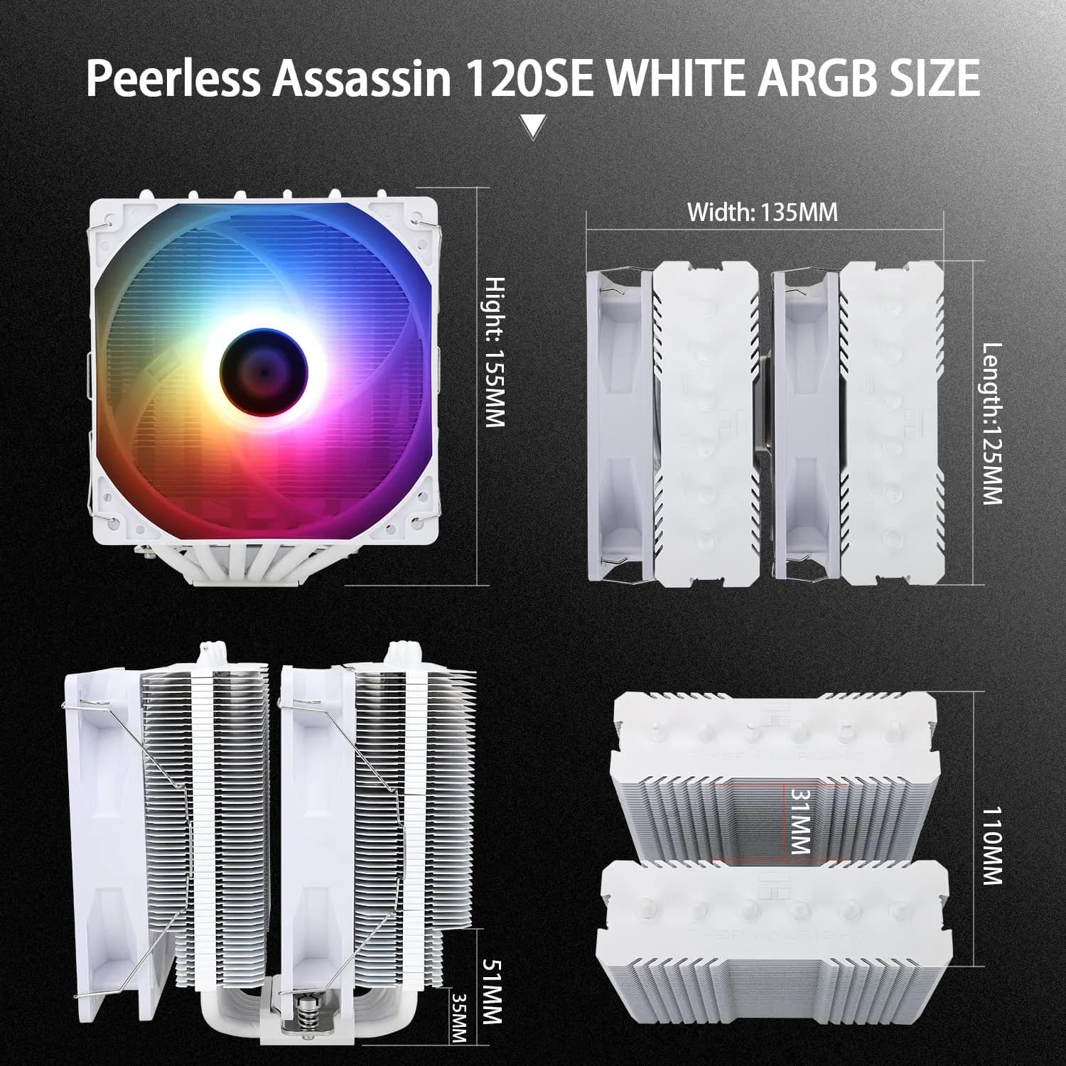 Thermalright Peerless Assassin 120 SE ARGB White CPU Air Cooler | 6 Heat Pipes, Dual 120mm PWM Fans, LGA1700/AM5 Compatible - view 6