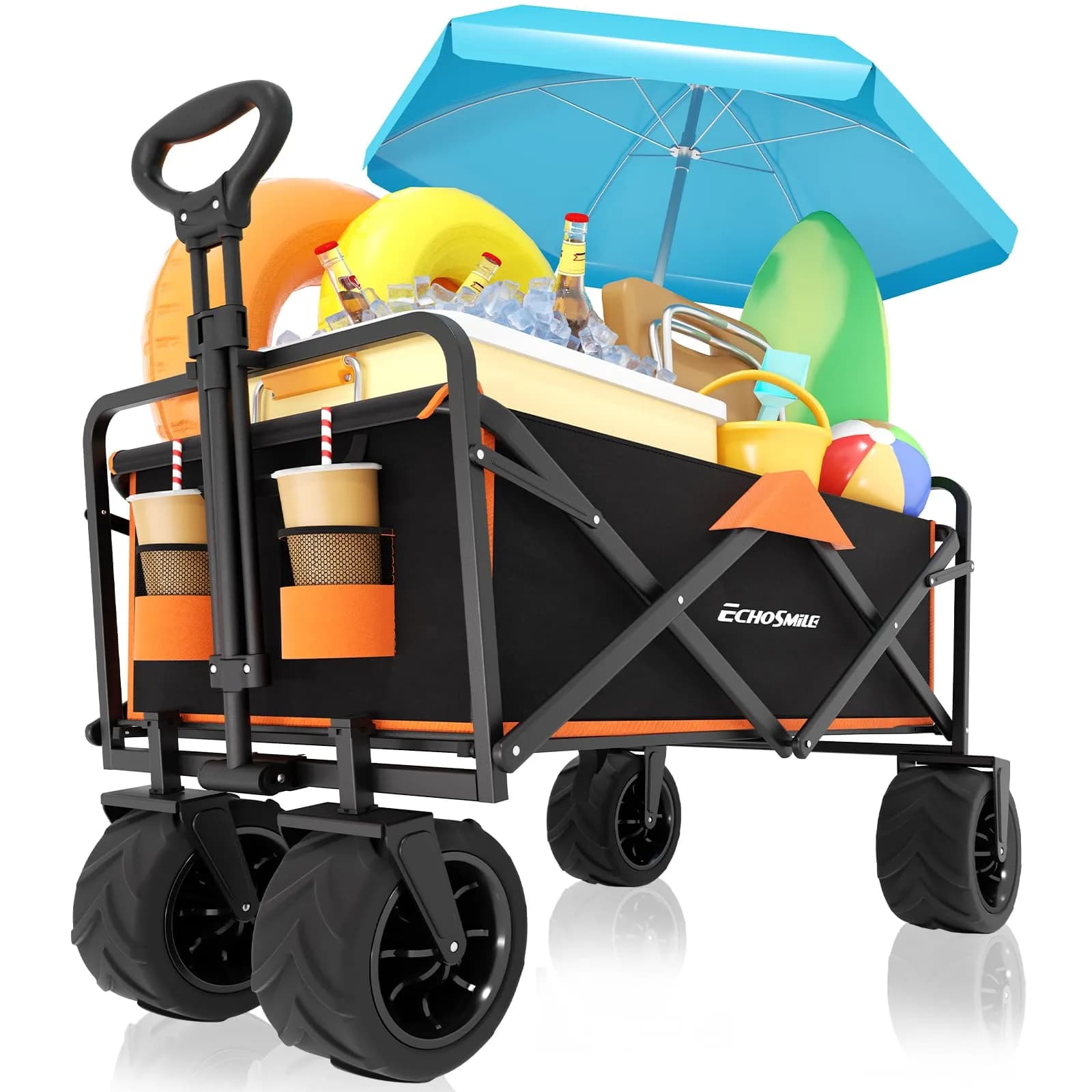 EchoSmile Utility Cart Wagon 35.4"x21.6"x19.6" | Heavy Duty 350Lbs Capacity, Foldable & Waterproof