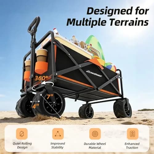 EchoSmile Utility Cart Wagon 35.4"x21.6"x19.6" | Heavy Duty 350Lbs Capacity, Foldable & Waterproof thumbnail 4