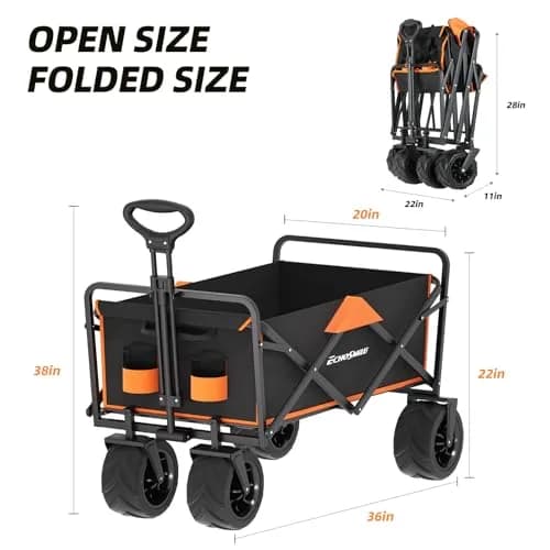 EchoSmile Utility Cart Wagon 35.4"x21.6"x19.6" | Heavy Duty 350Lbs Capacity, Foldable & Waterproof thumbnail 2