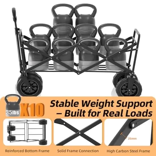 EchoSmile Utility Cart Wagon 35.4"x21.6"x19.6" | Heavy Duty 350Lbs Capacity, Foldable & Waterproof thumbnail 3