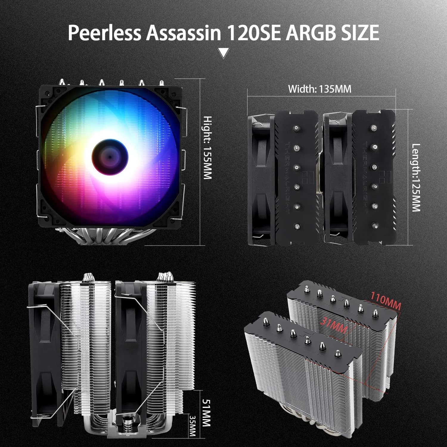 Thermalright Peerless Assassin 120 SE ARGB CPU Air Cooler, 155mm Height | Dual TL-C12C-S PWM Fans, 6 Heat Pipes, AM4/AM5/LGA1700/115X Compatible - view 6