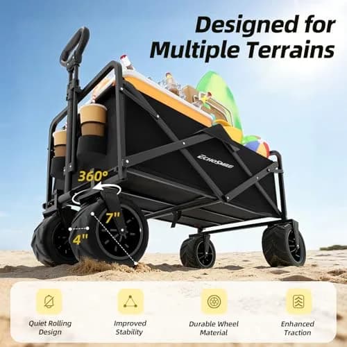 EchoSmile Heavy Duty Foldable Utility Cart 350Lbs | Waterproof Metal Frame, All-Terrain Wheels thumbnail 4