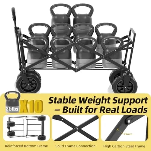 EchoSmile Heavy Duty Foldable Utility Cart 350Lbs | Waterproof Metal Frame, All-Terrain Wheels thumbnail 3