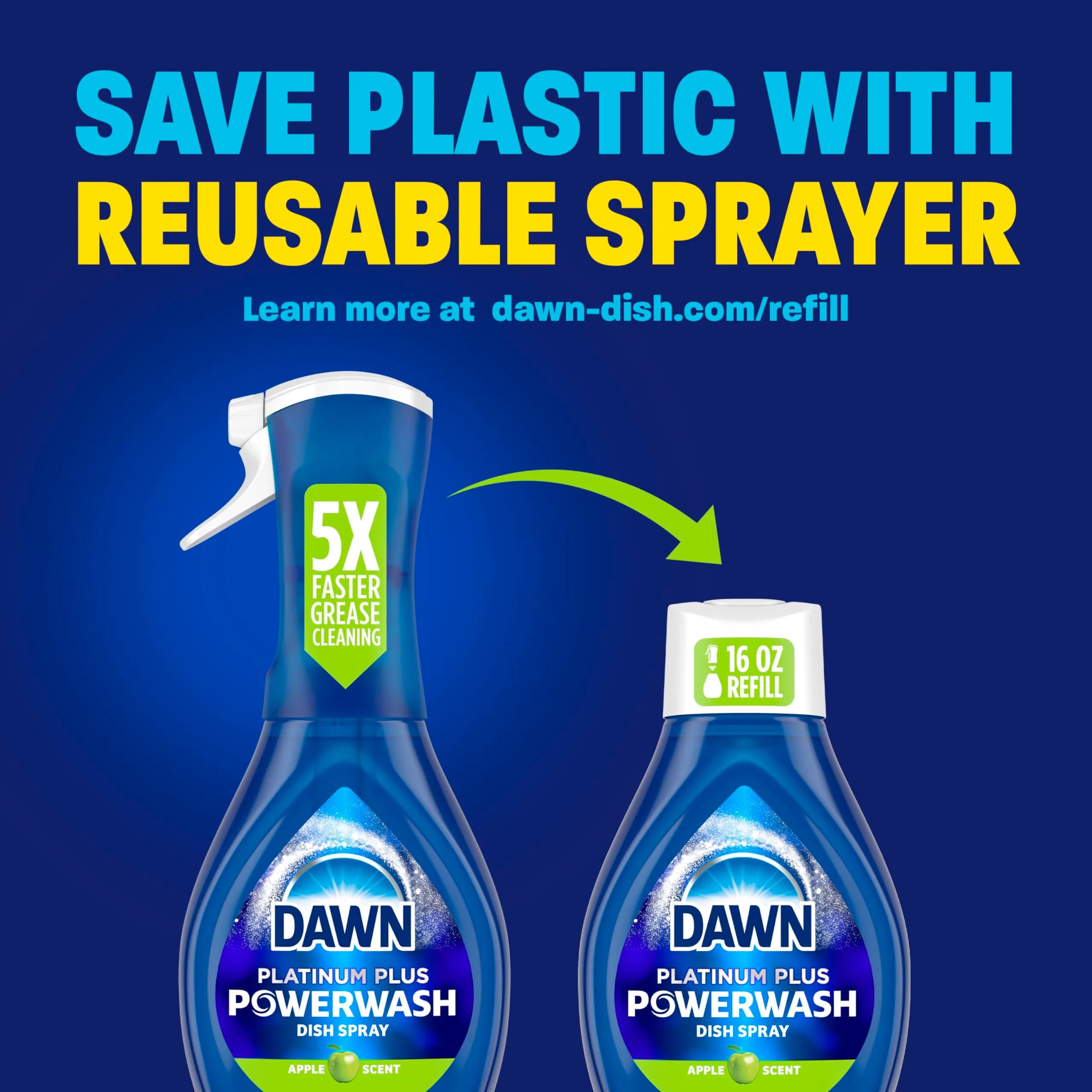 Dawn Platinum Powerwash Dish Spray Apple Scent Refill 96 fl oz (2.84 L) | 5X Faster Grease Cleaning - view 6