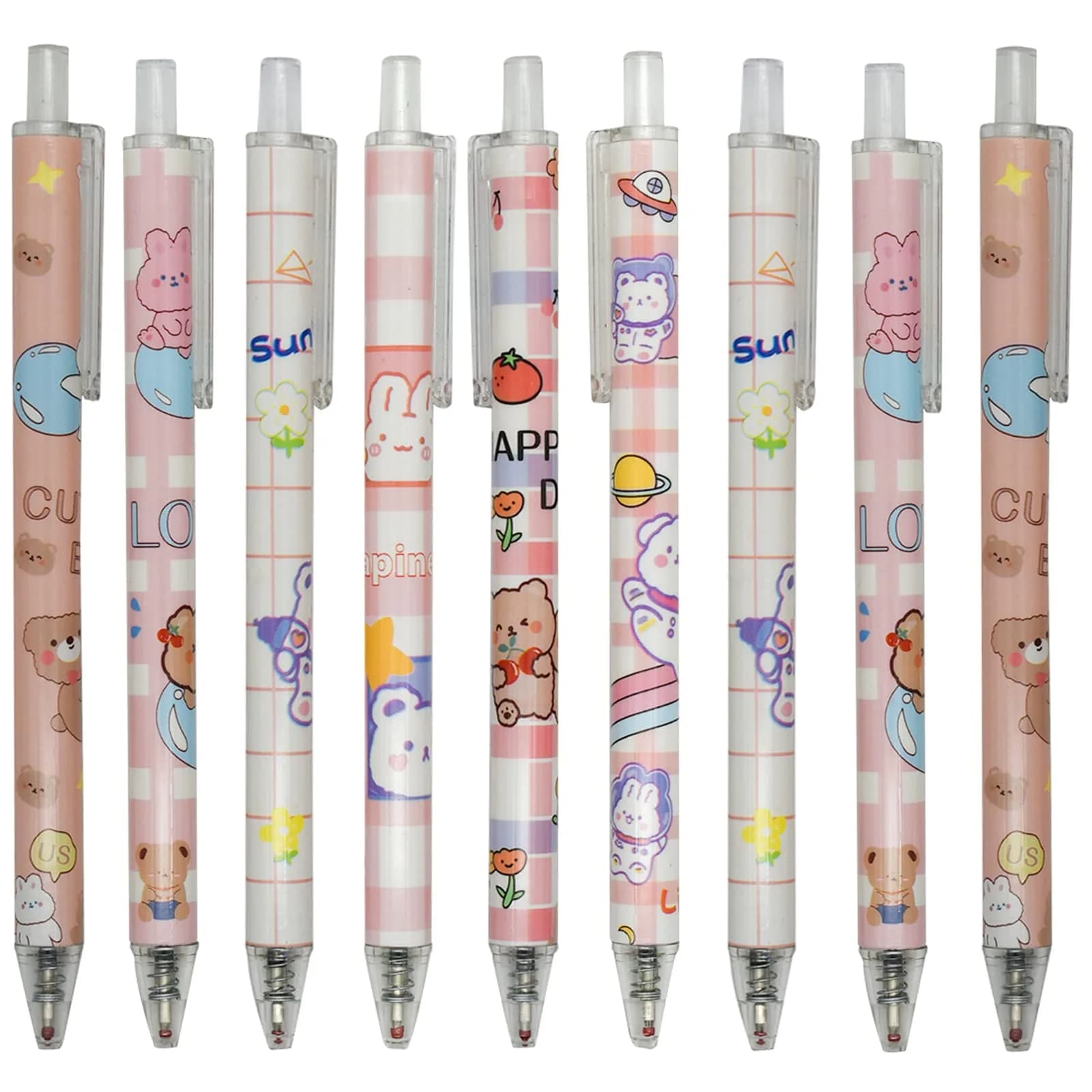 Maydahui 12 PCS Cute Bear Gel Pen Cartoon Girl Cookies | Smooth Ink, 0.5mm Fine Point, Retractable, Multicolor, Animal Design — Bear Rabbit