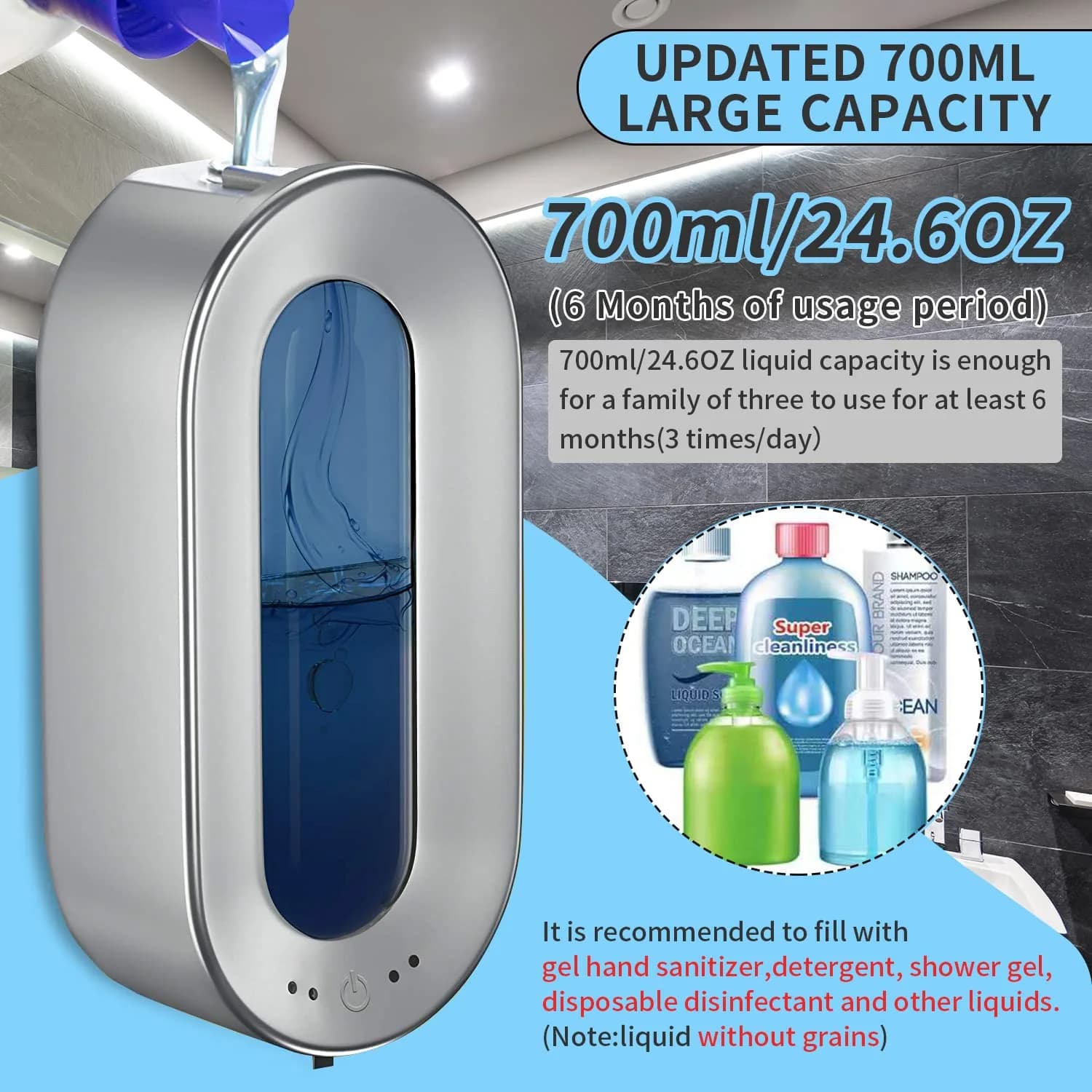 Haiaoxonr Automatic Soap Dispenser 700ml | Touchless Wall Mount for Bathroom & Kitchen - view 5