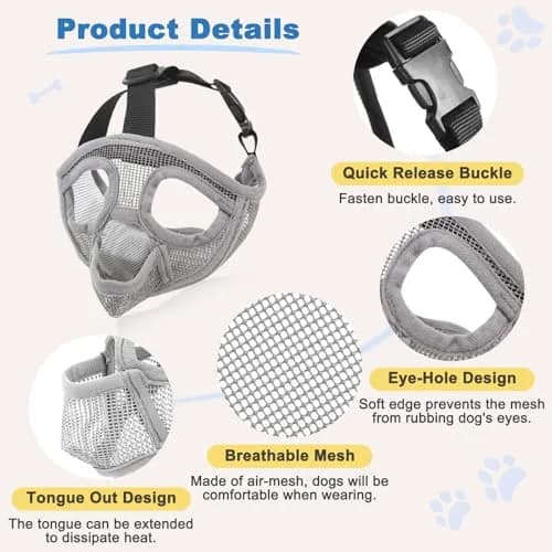 BARKLESS French Bulldog Muzzle, Full Panting Mesh Short Snout | Breathable, Adjustable for Large Dogs thumbnail 8