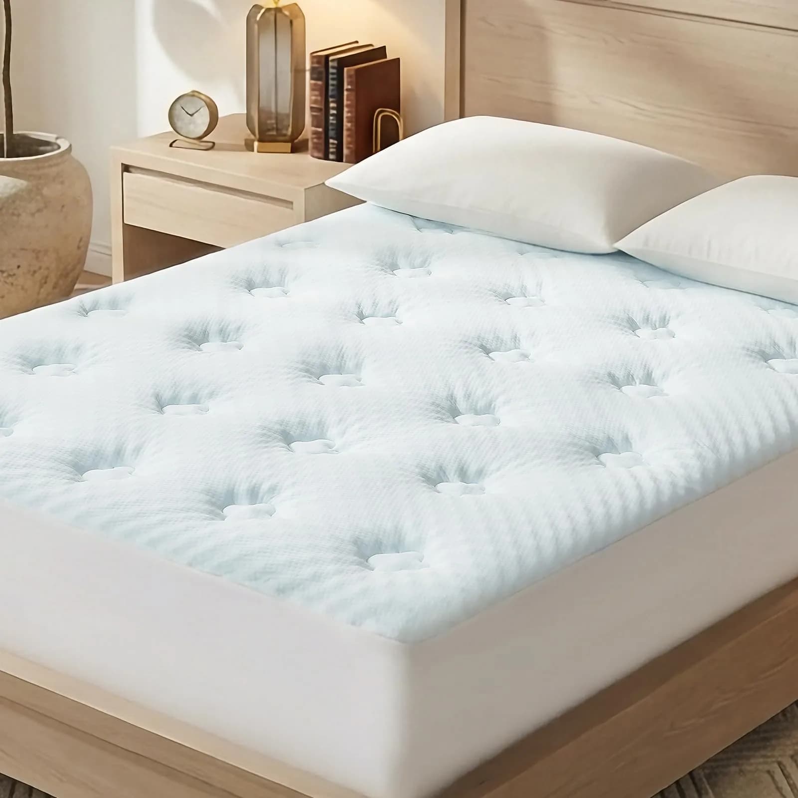 Hansleep Queen Mattress Topper 135cm x 190cm (53" x 75") | Gel Memory Foam & Bamboo Viscose for Back Pain Relief — White