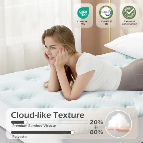 Hansleep Queen Mattress Topper 135cm x 190cm (53" x 75") | Gel Memory Foam & Bamboo Viscose for Back Pain Relief thumbnail 3