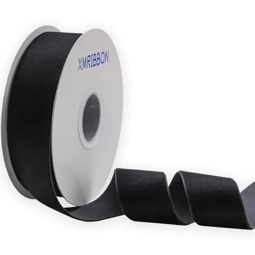 XMRIBBON Black Velvet Ribbon Single Sided 3.8 cm (1 1/2 Inch) by 9.14 m (10 Yards) Spool | Classic Solid Nylon Craft Ribbon thumbnail 1