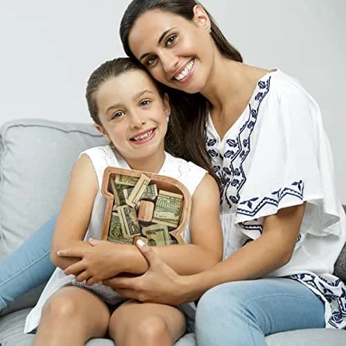 summidate Wooden Letter Piggy Bank for Kids, Clear 9" Alphabet V Money Bank | Organic Wood & Acrylic thumbnail 6