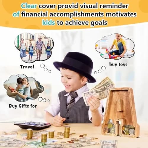 summidate Wooden Letter Piggy Bank for Kids, Clear 9" Alphabet B Money Bank | Organic Wood Savings Box thumbnail 5