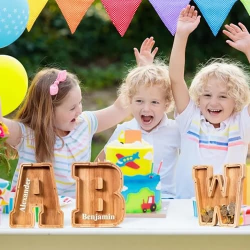 summidate Wooden Letter Piggy Bank for Kids, Clear 9" Alphabet B Money Bank | Organic Wood Savings Box thumbnail 6
