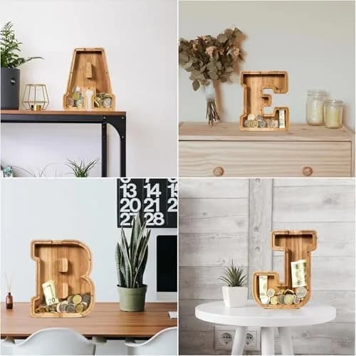 summidate Wooden Letter Piggy Bank for Kids, Clear 9" Alphabet B Money Bank | Organic Wood Savings Box thumbnail 7