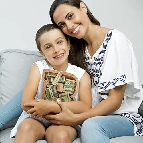summidate Wooden Letter Piggy Bank for Kids, Clear 9" Alphabet B Money Bank | Organic Wood Savings Box thumbnail 8
