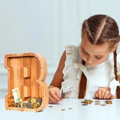 summidate Wooden Letter Piggy Bank for Kids, Clear 9" Alphabet B Money Bank | Organic Wood Savings Box thumbnail 9